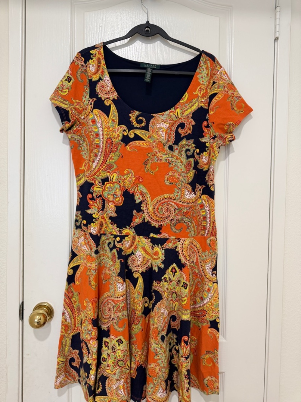 Lauren Ralph Lauren Paisley Fit & Flare Dress XL Multicolor Boho Scoop Neck - Picture 6 of 7